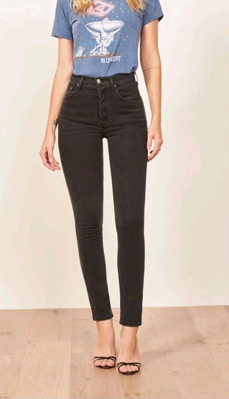 NWT Reformation Serena High Rise Skinny Jeans Wash Erie Black Stretch Denim 24